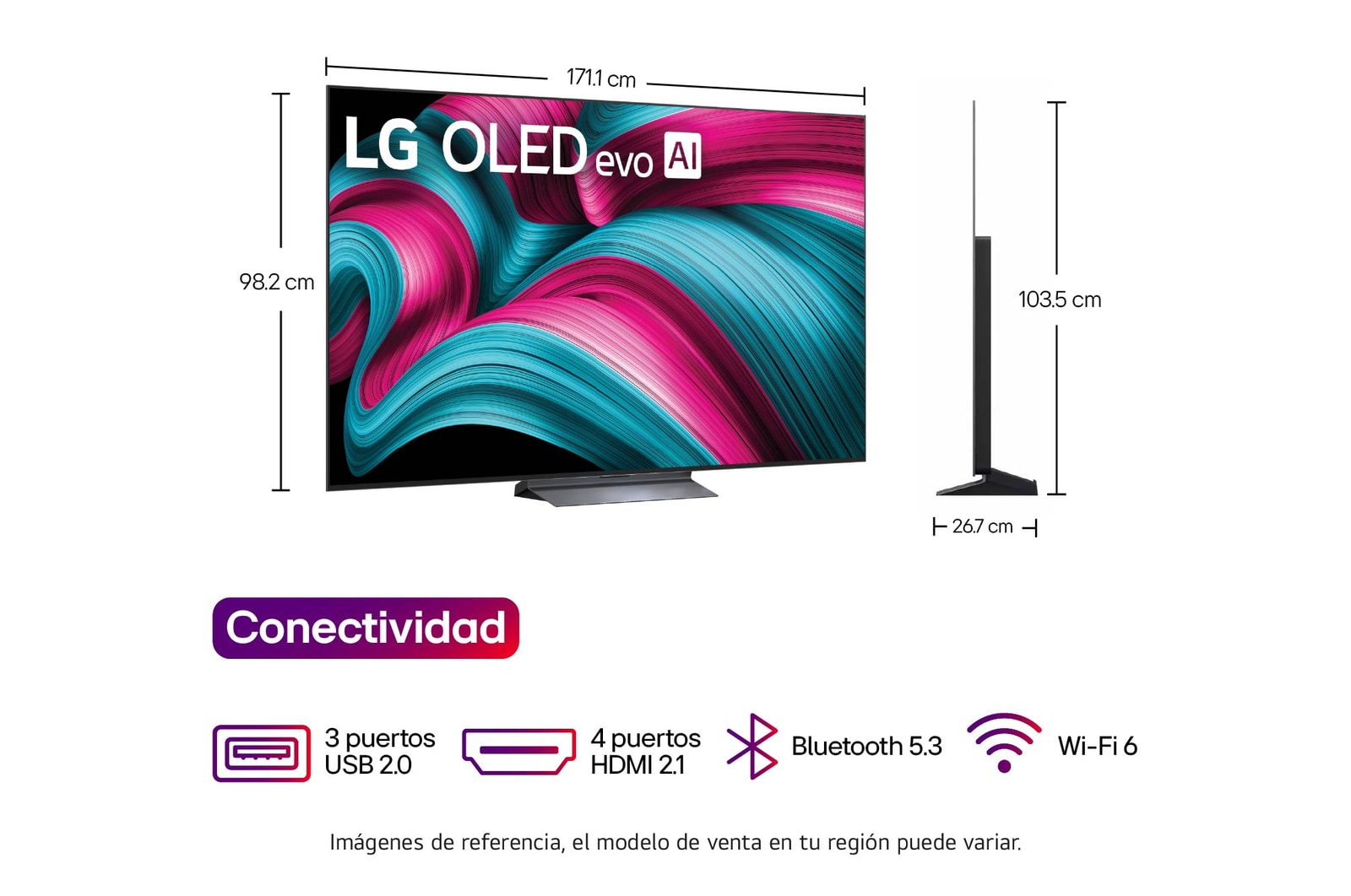 Dimensiones Smart TV LG OLED evo AI C5 4K.